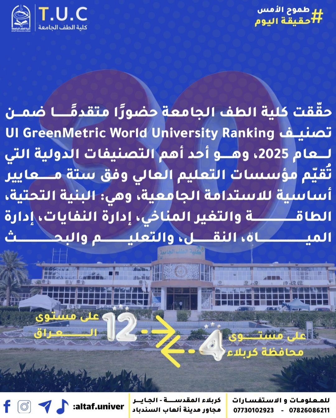 كلية الطف الجامعة تتقدم في تصنيف UI GreenMetric العالمي لعام 2025